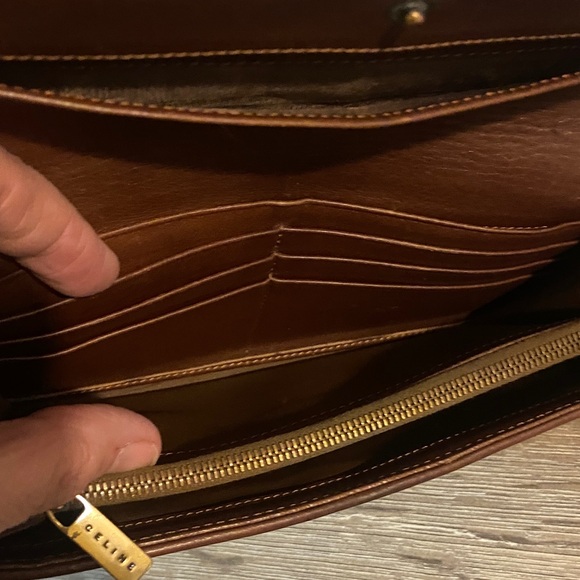 Celine Vintage Macadam Blue Denim Brown Leather Trim Wallet 7.25x4 EUC - Picture 12 of 15